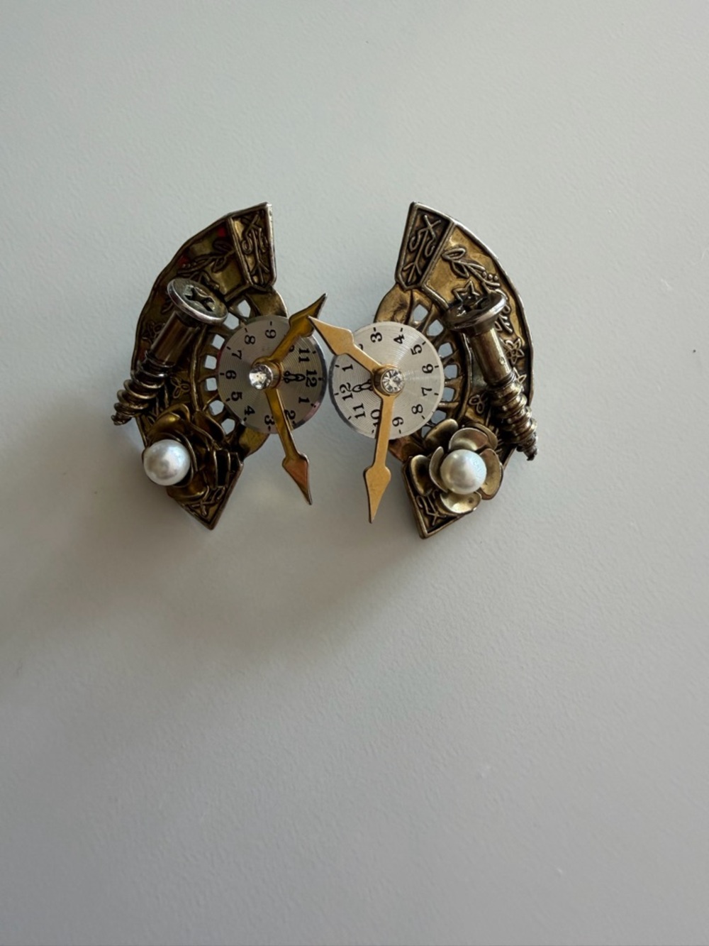Steampunk Clock Face Statement Earrings Antique Brass Quirky